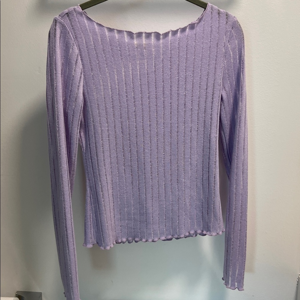Anthropologie Pilcro Women's Light Purple silver metallic Knit Top XS - Picture 3 of 13